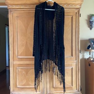 Daytrip Black Fringe Knit Cardigan Sz S
